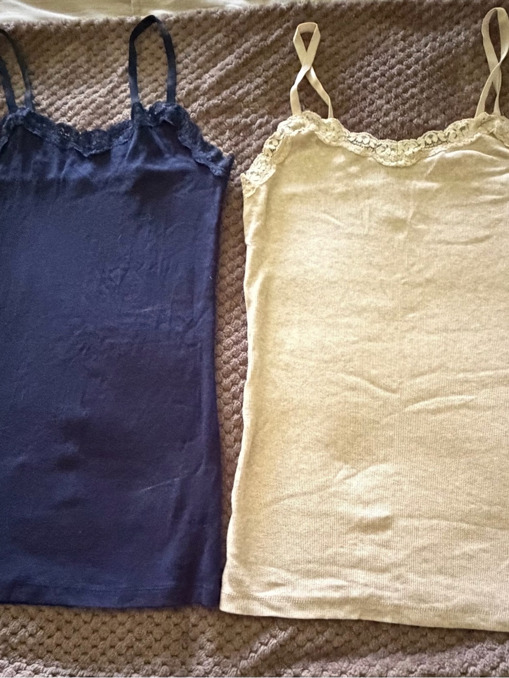 Lace-Trim Cami Tank Top Set (2) - Navy and Cream
